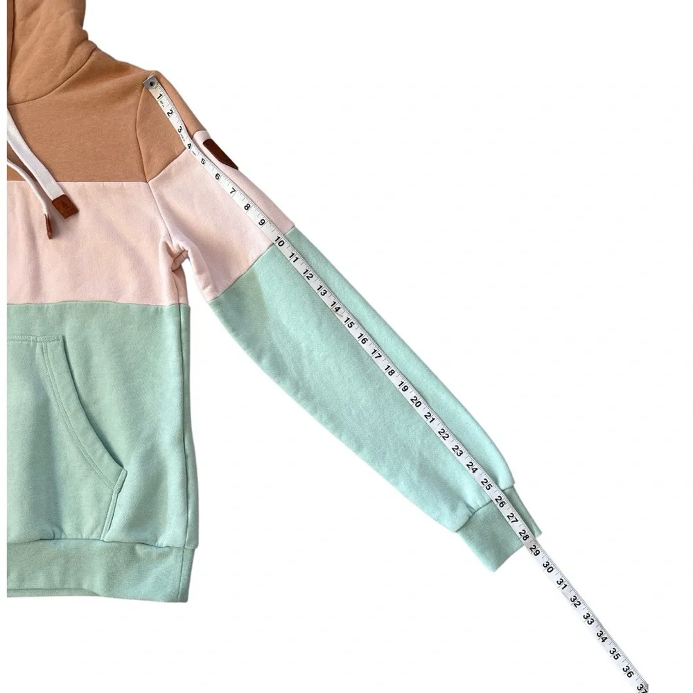 Wanakome Colorblock Hoodie in Tan, Blush Pink & Mint‎ - Large